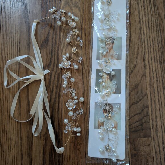 White flower headband Pearl Hair dress for Girl - Picture 1 of 2